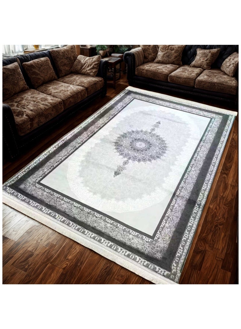 SMART HOME Large padded floor mat with a soft velvet surface and non-slip backing - Living room rug - Majlis rug - Lounge rug - Luxurious decorative rug - Elegant rug with modern patterns for living rooms and majlis - Size 300x200cm - Suitable for everyday use and entertaining - Image 3